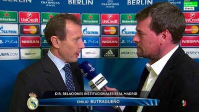 Emilio Butragueño, hablando para Canal Plus tras el sorteo de cuartos de final.