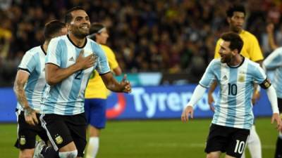 Gabriel Mercado marcó el gol que dio a Argentina la victoria sobre Brasil. Foto AFP
