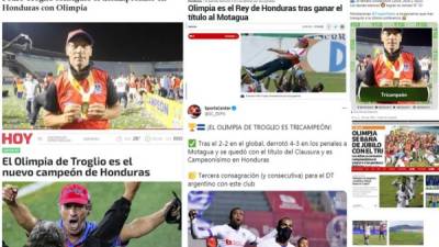 Los diarios internacionales destacan en sus páginas webs o redes sociales la conquista del Olimpia en penales contra el Motagua, ganando el tricampeonato de la mano de Pedro Troglio.