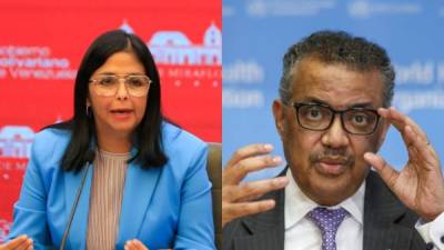 Vicepresidenta de Venezuela, Delcy Rodríguez, y Tedros Adhanom, jefe de la Organización Mundial de la Salud (OMS).