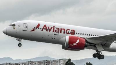 An aircraft of Colombian company Avianca lands at El Dorado International Airport in Bogota on August 28, 2019. - Avianca Holdings, the largest airline in Colombia and the second largest in Latin America, denied being bankrupt on August 27 after a leaked video in which the president of the board of directors ensures that the company is 'broken' went viral in social media. (Photo by Juan BARRETO / AFP)