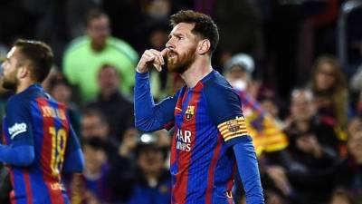 Lionel Messi celebró uno de sus goles ante el Celta de una manera inusual. Foto AFP