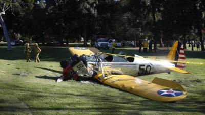 Así quedó la avioneta en la que se transportaba el actor Harrison Ford.