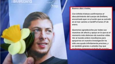 La familia de Emiliano Sala dice que ahora puede 'comenzar el duelo' .