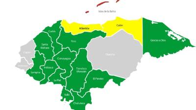 Mapa de alertas emitido por Copeco este viernes 20 de octubre.