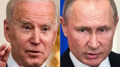 En combinación de imágenes aparecen Joe Biden y Vladimir Putin.