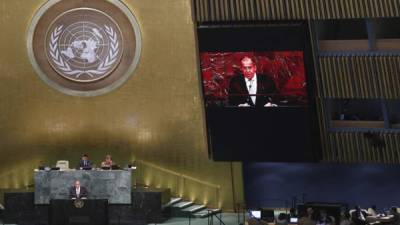 El ministro de Exteriores ruso Serguéi Lavrov pronuncia su discurso durante la tercera jornada de la ONU. EFE
