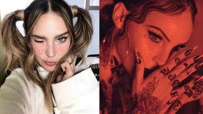 La estrella mostró su cuerpo lleno de tatuajes, look que usó para la grabación del video de 'Amor a Primera Vista', tema que canta junto con Los Ángeles Azules, Lalo Ebratt y Horacio Palencia.