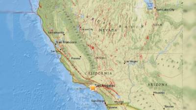 El temblor tuvo un carácter moderado y pudo sentirse en algunas zonas del Westside de Los Ángeles y el Valle de San Fernando.// Imagen servicio geológico estadounidense (USGS).
