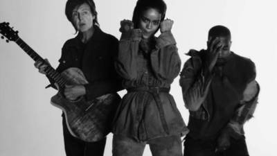 Una fotografía de Rihanna con Paul McCartney y Kanye West.