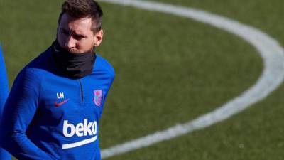 El delantero argentino Leo Messi durante el tradicional entrenamiento navideño del primer equipo a puertas abiertas en el estadio Johan Cruyff.-