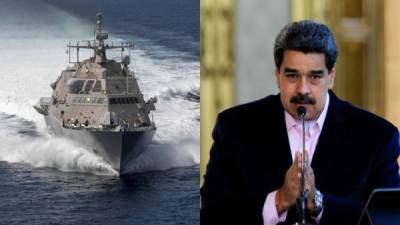 En las imágenes, el USS Detroit, un buque de combate de EEUU y el presidente de Venezuela. Fotos: Archivo/AFP