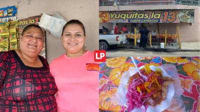 Doña Rosa Ramírez y su hija en su establecimiento de comidas.