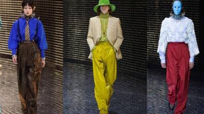 Los pantalones de corte recto se combinan con finas blusas y sacos. Estampados como el pitón y el tartán son tendencia y están presentes en esta colección.