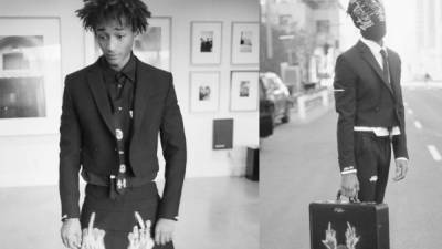 Jaden Smith ha trabajado en tres estilos diferentes que incluyen un traje a medida, un vestido con capucha y un conjunto de chaqueta y pantalón de nieve.