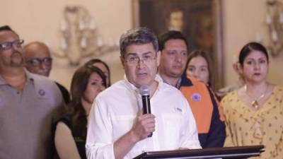 El mandatario hondureño, Juan Orlando Hernández, en conferencia de prensa en Casa Presidencial.