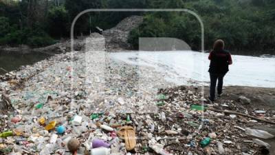 Las biobardas instaladas en el río Motagua ayudan a retener la basura, pero la falta de mantenimiento por parte de las autoridades hace que esas medidas de mitigación colapsen y la basura sobrepase las bardas. FOTOS: Yoseph Amaya.