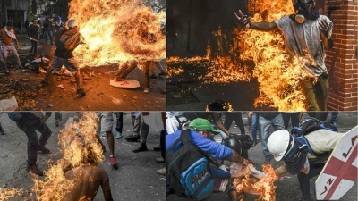 La foto recopila el escenario en 'llamas' de una Venezuela que sufre a raíz de la crisis política.
