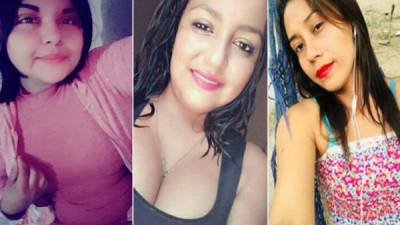 Rostros de tres de las seis mujeres asesinadas en la región norte de Honduras.