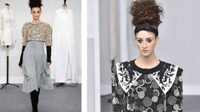 El estilismo estuvo conformado por una melena rizada al estilo de los 80 y maquillaje delineado intenso e iluminado.