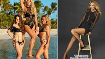 Alexa Ray Joel y Sailor Brinkley Cook posaron junto a su madre, Christie Brinkley. (fotos Sports Illustrated)