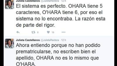 Dos publicaciones hechas en la cuenta oficial de la rectora Julieta Castellanos.