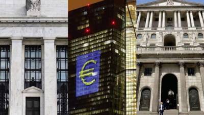 La Reserva Federal, el Banco Central Europeo y el Banco de Inglaterra. Se espera que todos ellos moderen sus políticas expansivas.