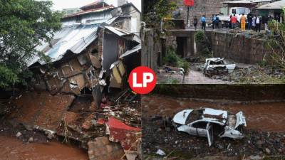 Una vez más, la vulnerabilidad de Tegucigalpa, capital de Honduras, quedó evidenciada luego de las lluvias registradas durante la noche del jueves y madrugada de hoy viernes, las cuales dejaron casas colapsadas, automóviles arrastrados por la corriente, árboles caídos y hasta un enorme socavón en una reconocida residencial de la ciudad. Fotografías: AFP / EFE
