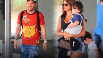 Leo Messi llegó en compañía de su esposa y sus tres hijos a Barcelona.