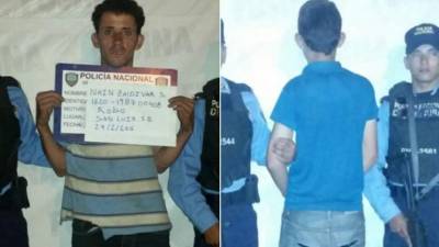 Un hombre muestra su ficha delictiva al lado izquiero; en el otro extremo, un joven es puesto de espaldas por ser menor de edad.