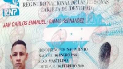 Identidad del porteño Juan Carlos Emanuel Damas Hernández.