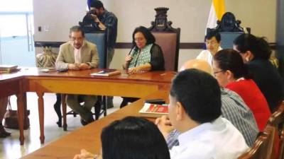 Autoridades de la Unah, reunidas de emergencia en las oficinas de la rectoría.