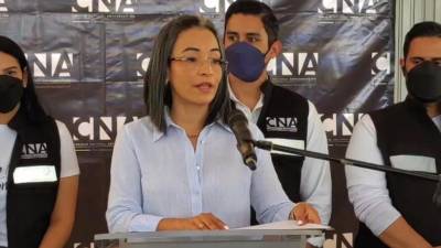 Gabriela Castellano, directora ejecutiva del CNA, durante la conferencia de prensa en Tegucigalpa.