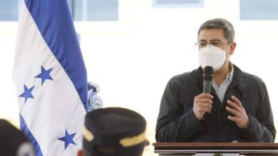 Juan Orlando Hernández durante su discurso en la inauguración de las instalaciones policiales en Tegucigalpa.