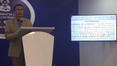 El ministro de la Presidencia explicó las razones por las que Juan Orlando Hernández vetó las reformas a la Ley de Privación de Dominio.