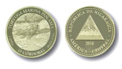Nicaragua mitió una moneda conmemorativa de colección, en honor a la tortuga paslama. Foto: redes