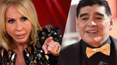 Collage de fotos de la presentadora peruana Laura Bozzo y el ex futbolista argentino Maradona (d).