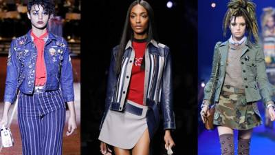 Marc Jacobs en denim y diseño militar en verde olivo. Versace nos propone chaquetas tipo aviador en cuero.