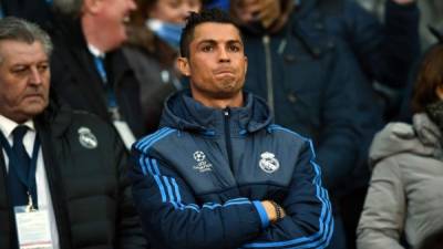 Cristiano Ronaldo en el palco del Etihad Stadium. Foto AFP