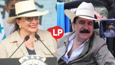 La presidenta de la República, Xiomara Castro, y su esposo el exmandatario (2006-2009), Manuel Zelaya, lideraron las marchas del Día del Trabajador en San Pedro Sula y Tegucigalpa, respectivamente. Fotografías: Secretaría de Prensa Honduras / EFE.