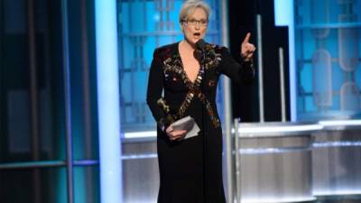 Meryl Streep mientras pronunciaba el discurso que incomodó a Trump.