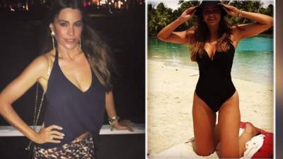 Sofía Vergara pasa una estupendas vacaciones junto a su esposo e hijo en una isla paradisiaca.