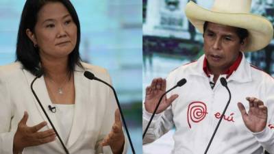 La candidata de derecha, hija del expresidente Alberto Fujimori (1990-2000), y el maestro rural que pertenece a un partido que se define como de izquierda marxista, Pedro Castillo. Fotos AFP