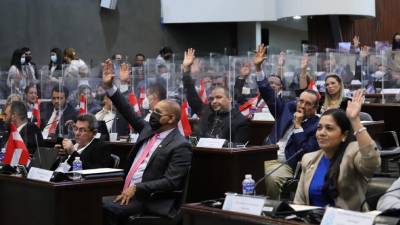 Diputados al interior del Congreso Nacional mientras socializaban los acuerdos del personal de primera línea.