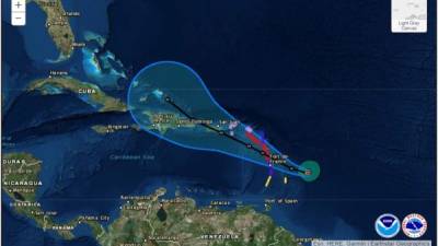 MIA11. MIAMI (FL, EE.UU.), 17/09/2017.- Captura de la página de mapas interactivas del Centro Nacional de Huracanes (CNH) que muestra el recorrido de tres días de la tormenta tropical María que se convirtió en un huracán categoría 1 en el transcurso de la tarde de hoy en su ruta hacia las Antillas Menores y Puerto Rico. María, que se encuentra a 140 millas (225 km) de Barbados y a 275 millas (445 km) de Dominica se está moviendo con unos vientos sostenidos de 75 millas por hora (120 km km/h). EFE/NOAA/CHN/SOLO USO EDITORIAL/NO VENTAS