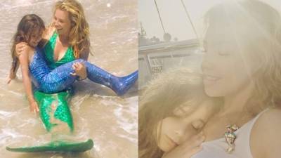 Thalía con su hija Sabrina Sakaë.