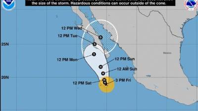 Gráfica cedida por el Centro Nacional de Huracanes (CNH) que muestra el recorrido de tres días de la tormenta tropical Norma. EFE