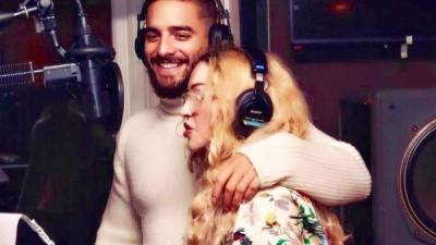 Maluma y Madonna en el estudio de grabación. Foto Instagram.