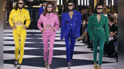Balmain se decanta por los pitillos de tiro alto en colores pastel.