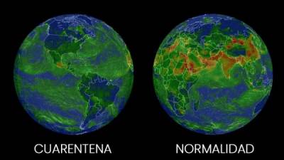 En este mapa se ven a varios continentes sin contaminación por los confinamientos vigentes.